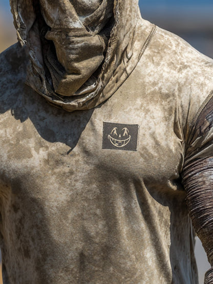 Men's Retro Khaki Logo Outdoor Sun Protection Breathable Cooling Mask Hooded Sun Protection Long Sleeve Top