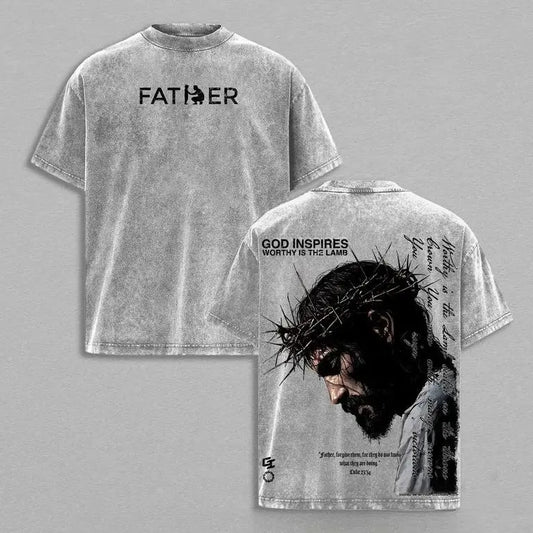 valentine shirts FATHER , FORGIVE THEM Vintage Jesus Christian Oversized Washsd T-Shirt