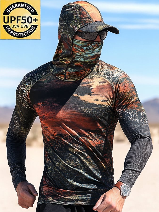 Men's Outdoor Sun Protection Breathable Cool Hooded Sun Protection Long-Sleeved Top