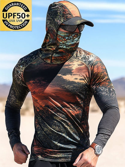 Men's Outdoor Sun Protection Breathable Cool Hooded Sun Protection Long-Sleeved Top