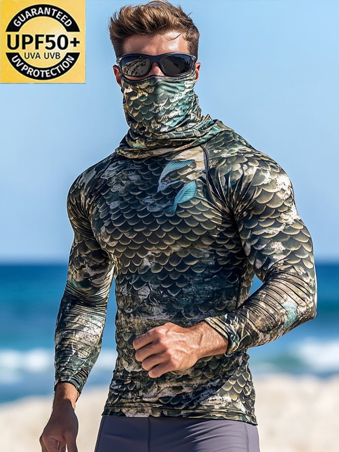 Men's Outdoor Sun Protection Breathable Cool Hooded Sun Protection Long-Sleeved Top
