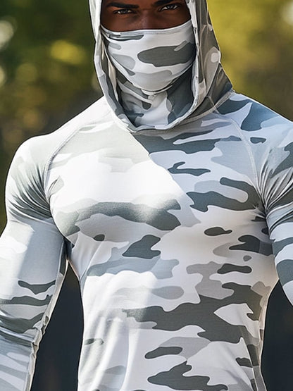 Men's Outdoor Sun Protection Breathable Cool Hunting Camouflage Mask Hooded Sun Protection Long-Sleeved Top