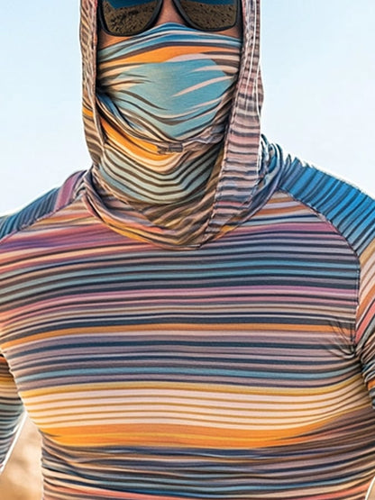 Men's Outdoor Sun Protection Breathable Cool Colorful Mask Hooded Sun Protection Long-Sleeved Top