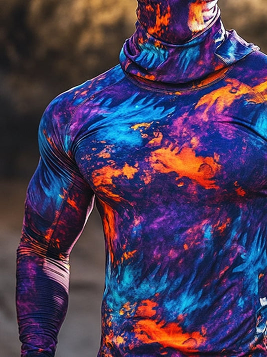 Men's Outdoor Sun Protection Breathable Cool Colorful Mask Hooded Sun Protection Long-Sleeved Top