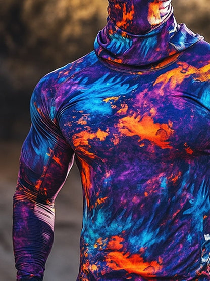 Men's Outdoor Sun Protection Breathable Cool Colorful Mask Hooded Sun Protection Long-Sleeved Top