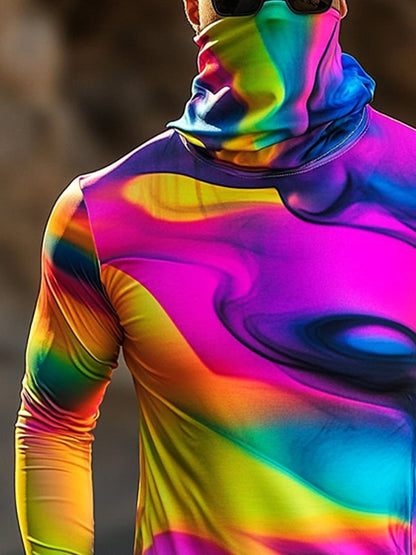 Men's Outdoor Sun Protection Breathable Cool Colorful Mask Hooded Sun Protection Long-Sleeved Top