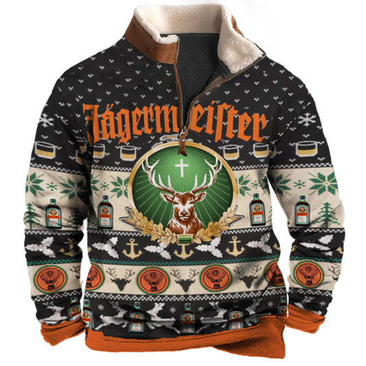Unisex 1/4 Zip Collar Fun 3D Printed Christmas Sweatshirt