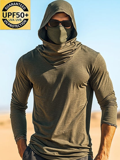 Men's Outdoor Sun Protection Breathable Cool Mask Hooded Sun Protection Long-Sleeved Top