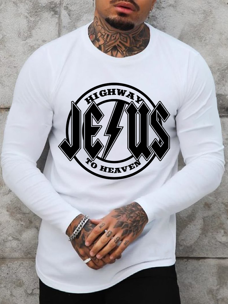 Jesus Highway to Heaven Jesus God Christian Cotton Long Sleeve T-Shirt