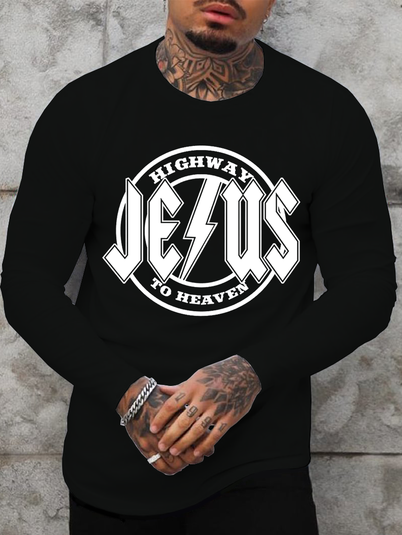Jesus Highway to Heaven Jesus God Christian Cotton Long Sleeve T-Shirt