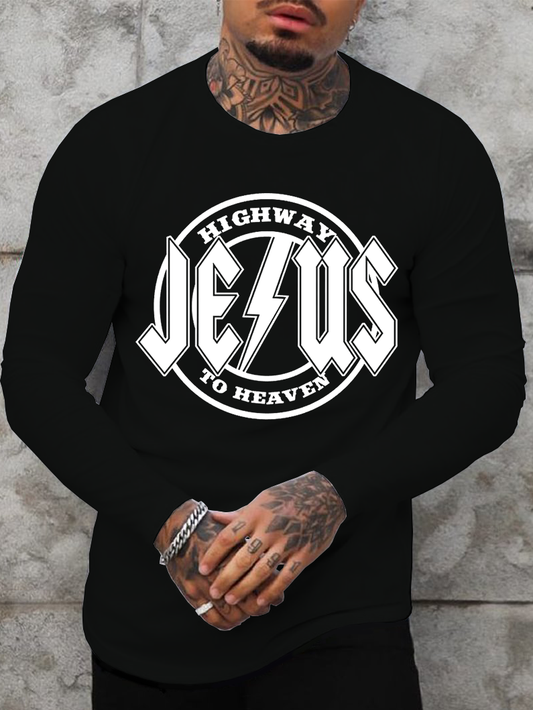 Jesus Highway to Heaven Jesus God Christian Cotton Long Sleeve T-Shirt