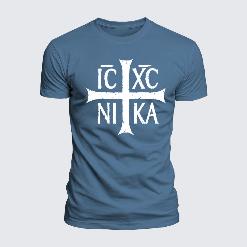 Luxe Mercerized Cotton Tee - ICXC NIKA Christogram Jesus Christ is winner
