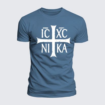 Luxe Mercerized Cotton Tee - ICXC NIKA Christogram Jesus Christ is winner