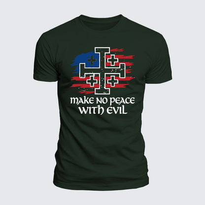 Luxe Mercerized Cotton Tee - Make No Peace with Evil Jerusalem Cross United States Flag