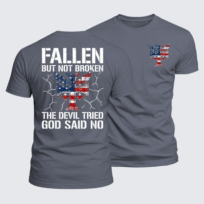 Luxe Mercerized Cotton Tee - Fallen But Not Broken The Devil Tried God Said No