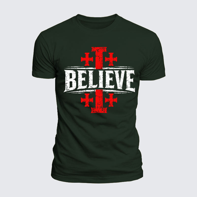 Luxe Mercerized Cotton Tee - Believe Jerusalem Cross