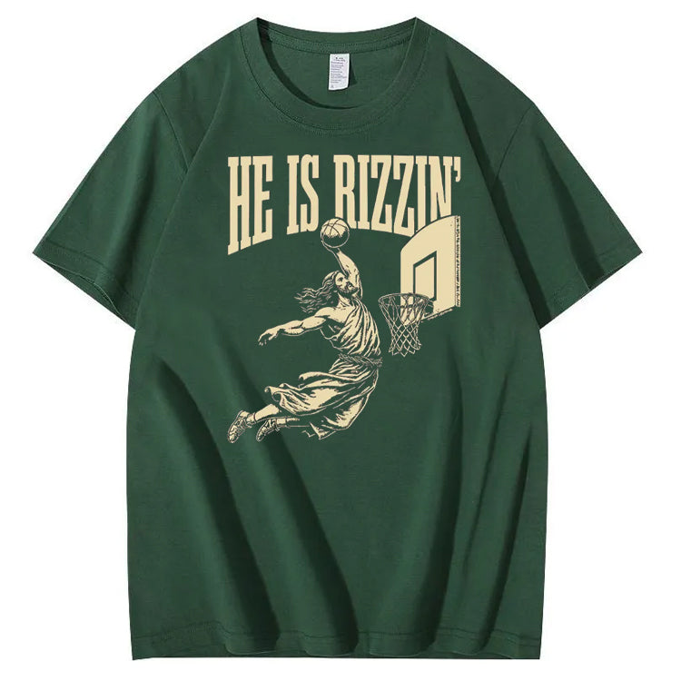 He Is Rizzin Christian Pattern Printing Print Crew Neck T-Shirt