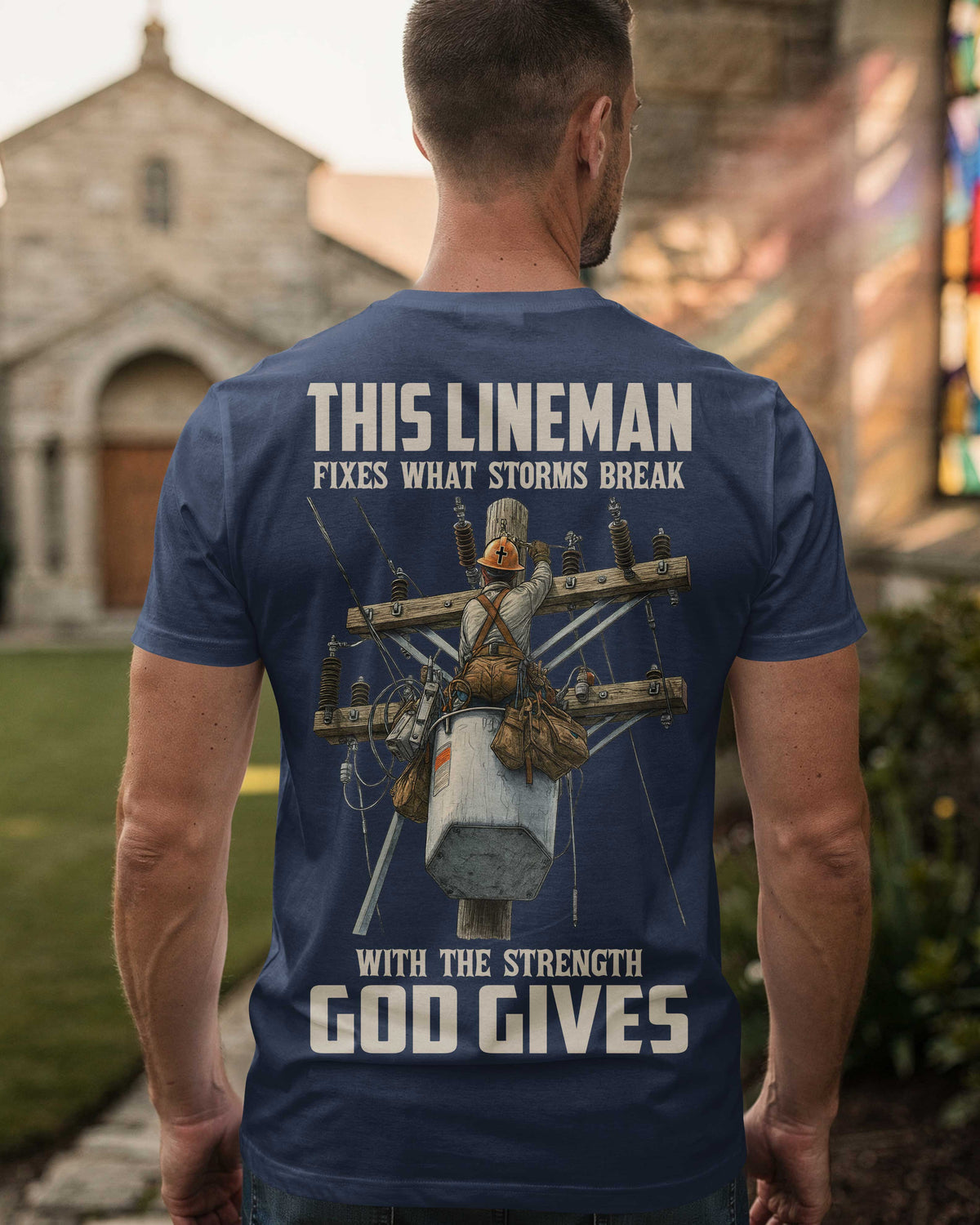 This Lineman Fixes What Storms Break With The Strength God Gives V-neck