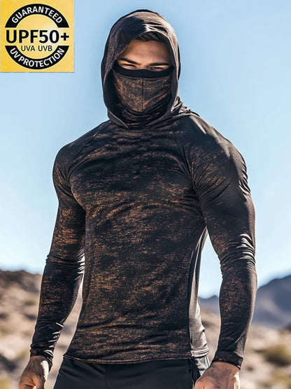 Men's Outdoor Sun Protection Breathable Cool Mask Hooded Sun Protection Long-Sleeved Top