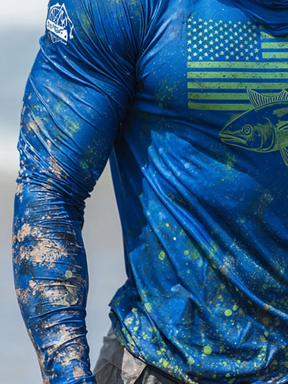 Men's Outdoor Sun Protection Breathable Cool Face Mask Hooded Printed Long-Sleeved Top