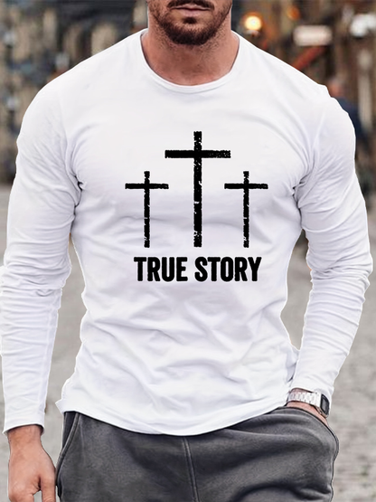 Christian Christmas Resurrection Day Jesus Three Crosses Cotton Long Sleeve T-Shirt