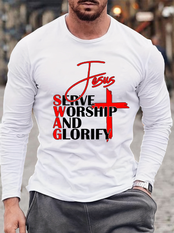 Jesus SWAG Print Cotton Long Sleeve T-Shirt