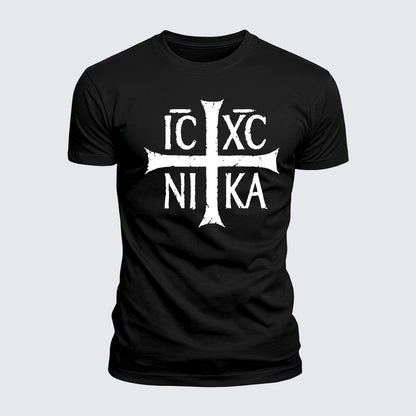 Luxe Mercerized Cotton Tee - ICXC NIKA Christogram Jesus Christ is winner