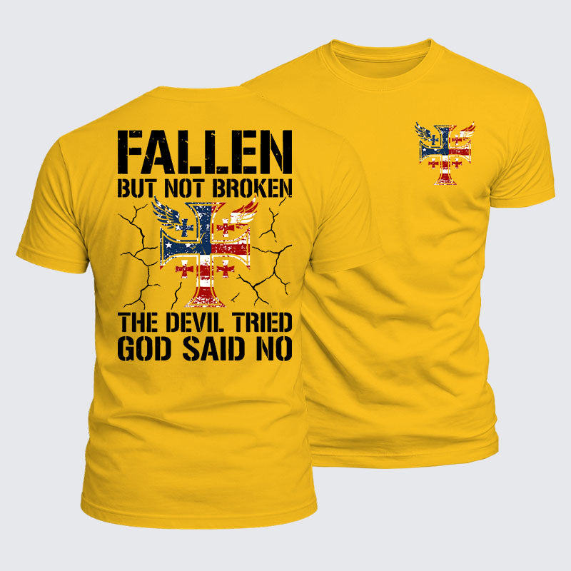 Luxe Mercerized Cotton Tee - Fallen But Not Broken The Devil Tried God Said No