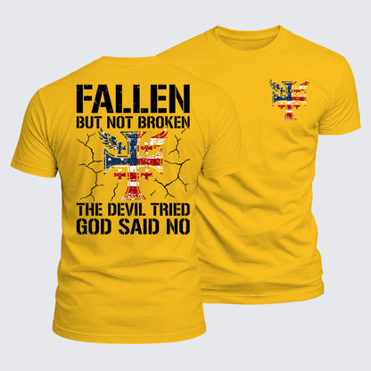 Luxe Mercerized Cotton Tee - Fallen But Not Broken The Devil Tried God Said No