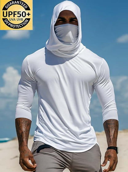Men's Outdoor Sun Protection Breathable Cool Mask Hooded Sun Protection Long-Sleeved Top