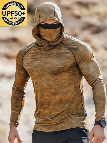Men's Outdoor Sun Protection Breathable Cool Mask Hooded Sun Protection Long-Sleeved Top