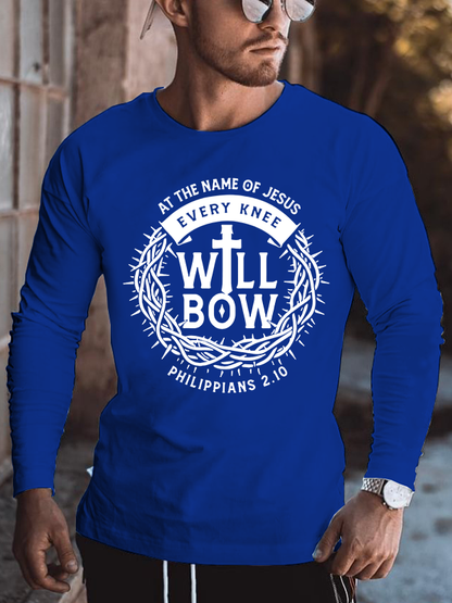 At The Name Of Jesus Every Knee Will Bow Cotton Long Sleeve T-Shirt