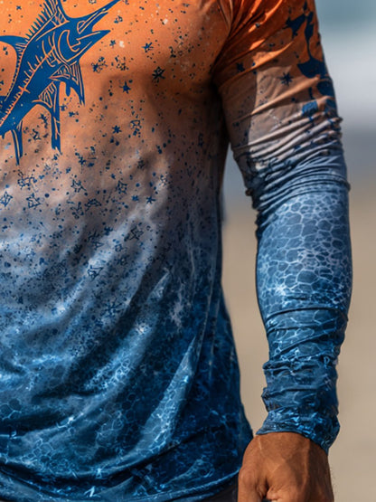 Men's Outdoor Sun Protection Breathable Cool Face Mask Hooded Printed Long-Sleeved Top