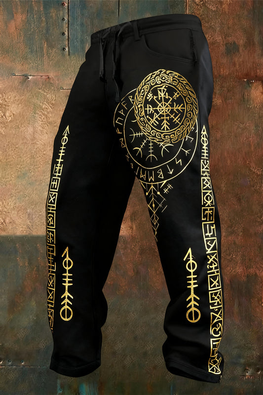 Retro Viking Totem Print Street Trousers