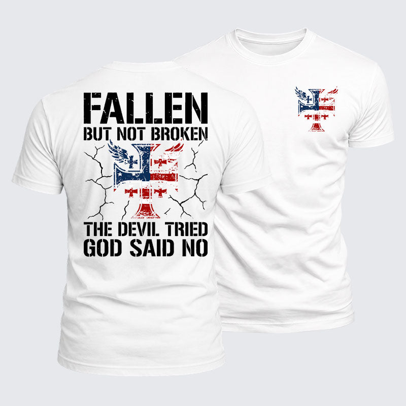 Luxe Mercerized Cotton Tee - Fallen But Not Broken The Devil Tried God Said No