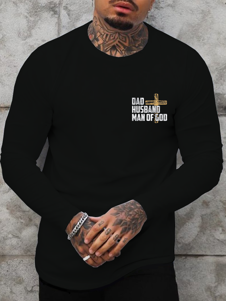 Dad, Husband, Man Of God Cotton Long Sleeve T-Shirt