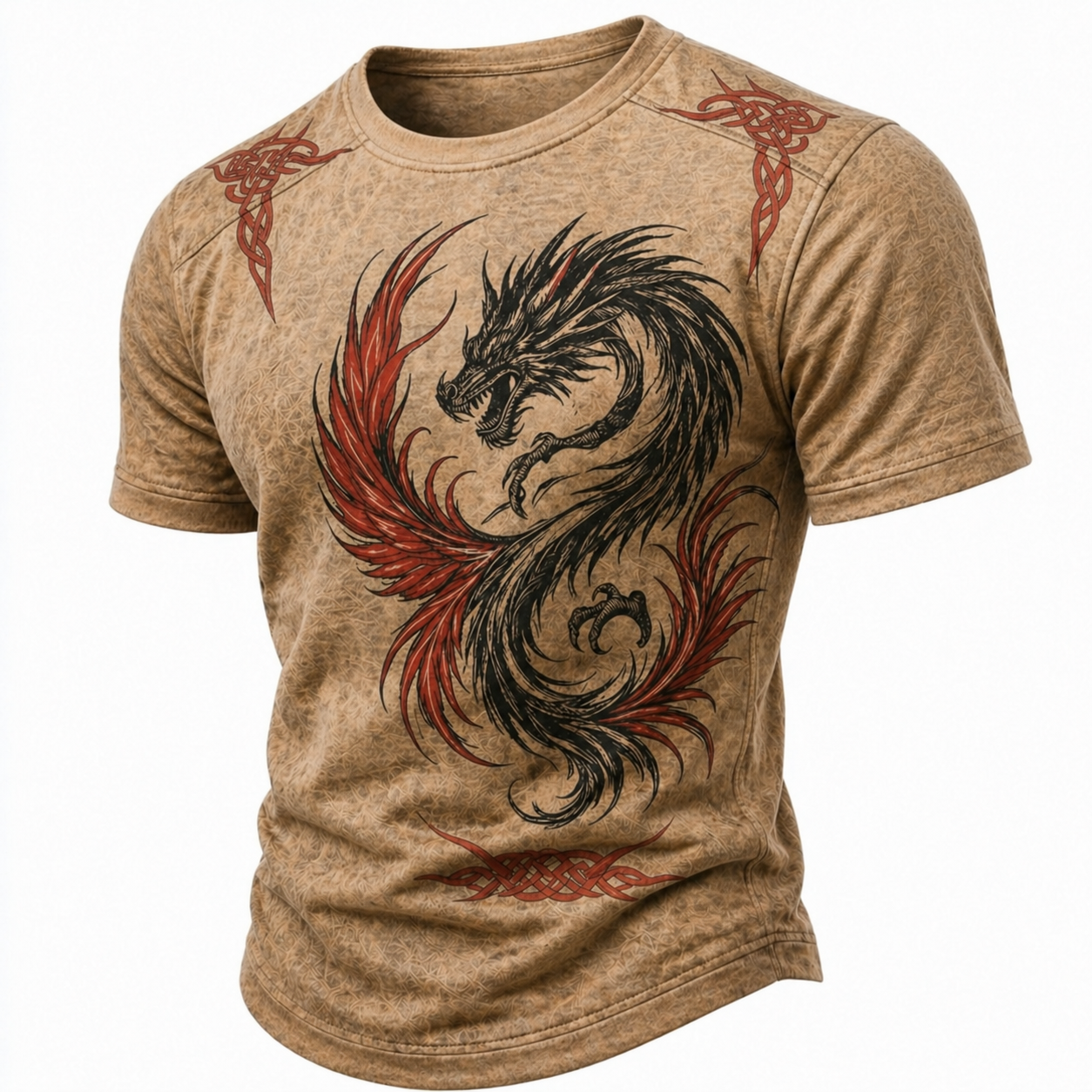 Men's Dragon Graphic Short Sleeve T-Shirt - Mythical Creature Print Crew Neck