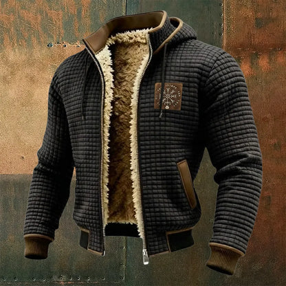 Men's Thermal Grid Jacket Fleece Shearling & Structured Waffle Zip-Up Hoodie