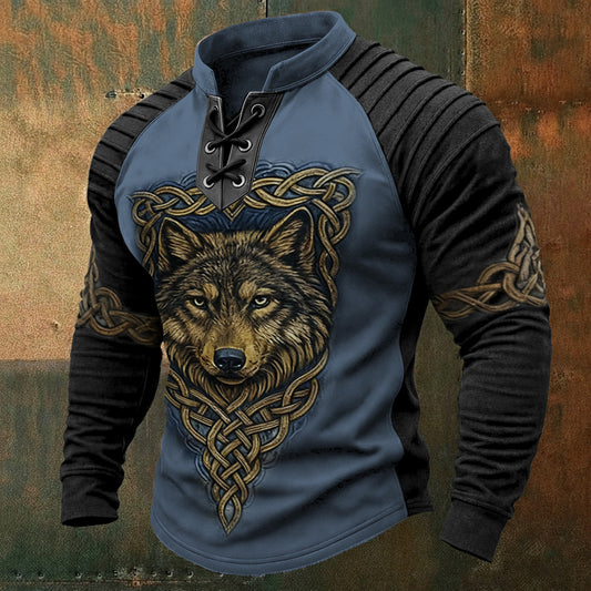 Viking Forest Wolf Totem Celtic Knot Retro Print Sweatshirt