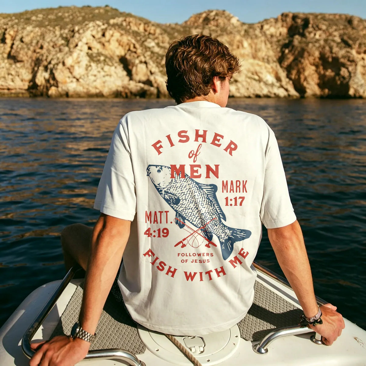 Fisher of men Mark 1:17 Matt. 4:19 Followers of jesus Fish with me Printed Men's T-shirt