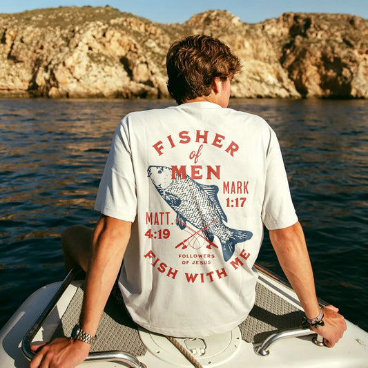 Fisher of men Mark 1:17 Matt. 4:19 Followers of jesus Fish with me Printed Men's T-shirt