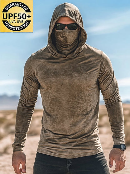 Men's Outdoor Sun Protection Breathable Cool Mask Hooded Sun Protection Long-Sleeved Top