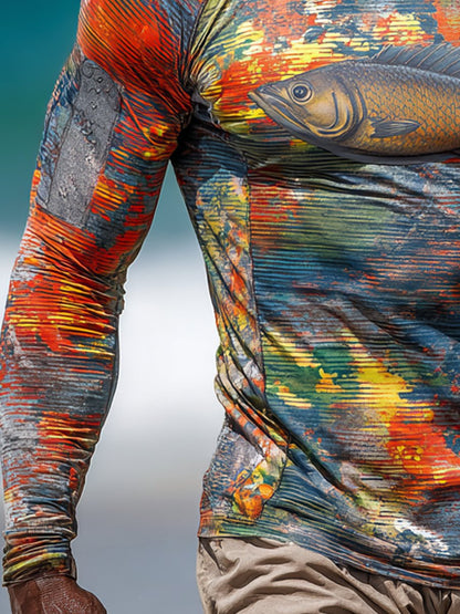 Men's Outdoor Sun Protection Breathable Cool Face Mask Hooded Printed Long-Sleeved Top