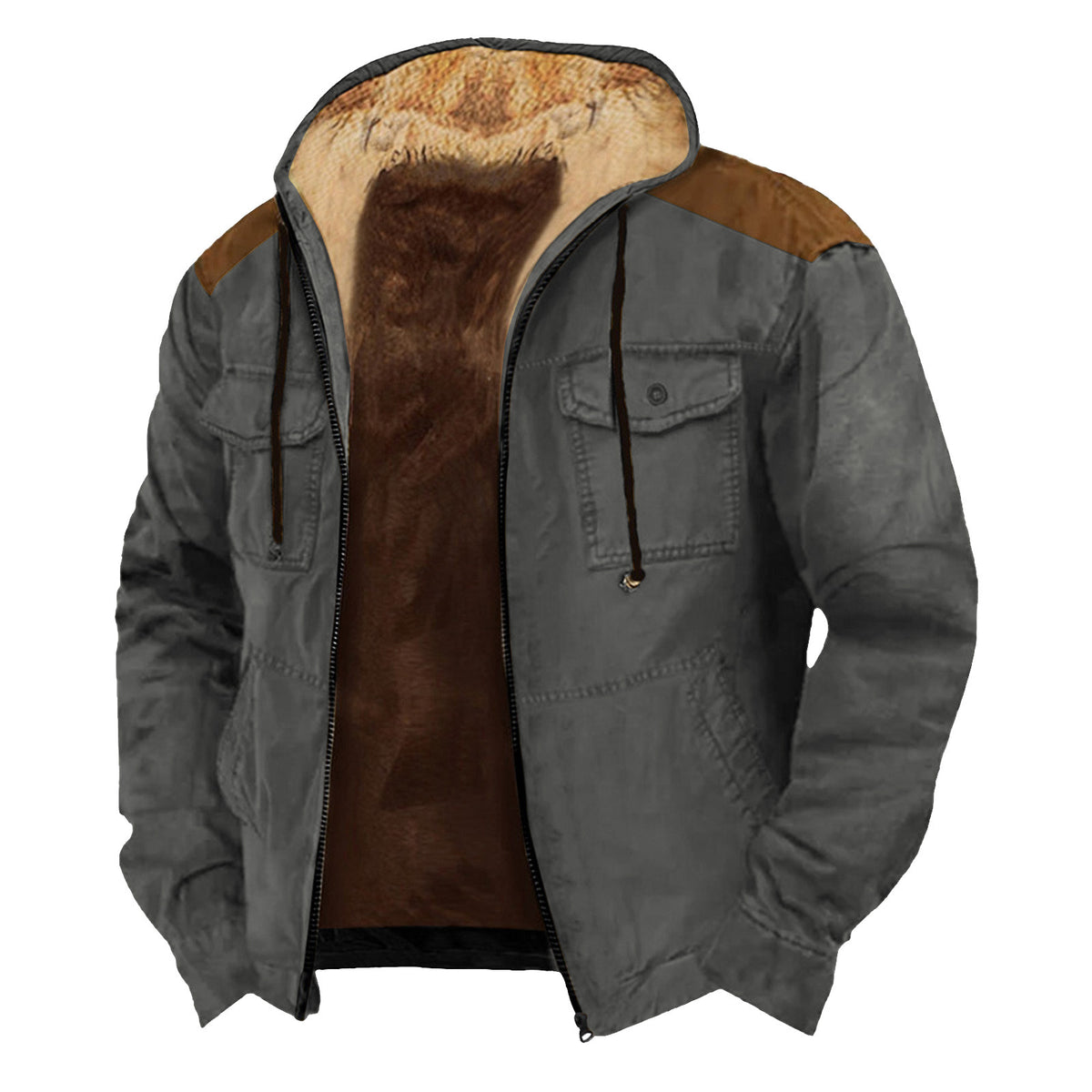 Men's Fleece Warm Coat Retro Solid Color Lapel Coat Casual Jacket