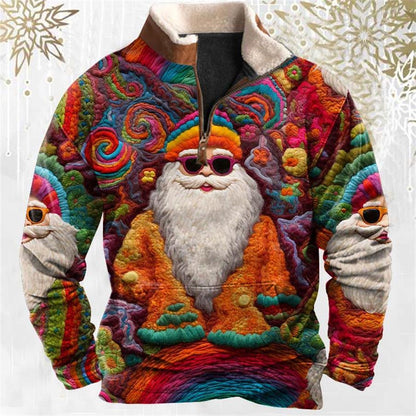 Men's Sweatshirt Quarter Zip Retro Santa Christmas Plush Collar Vintage Daily Tops