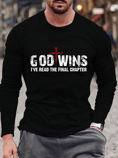 God Wins I've Read the Final Chapter Red Nail Cross Cotton Long Sleeve T-Shirt