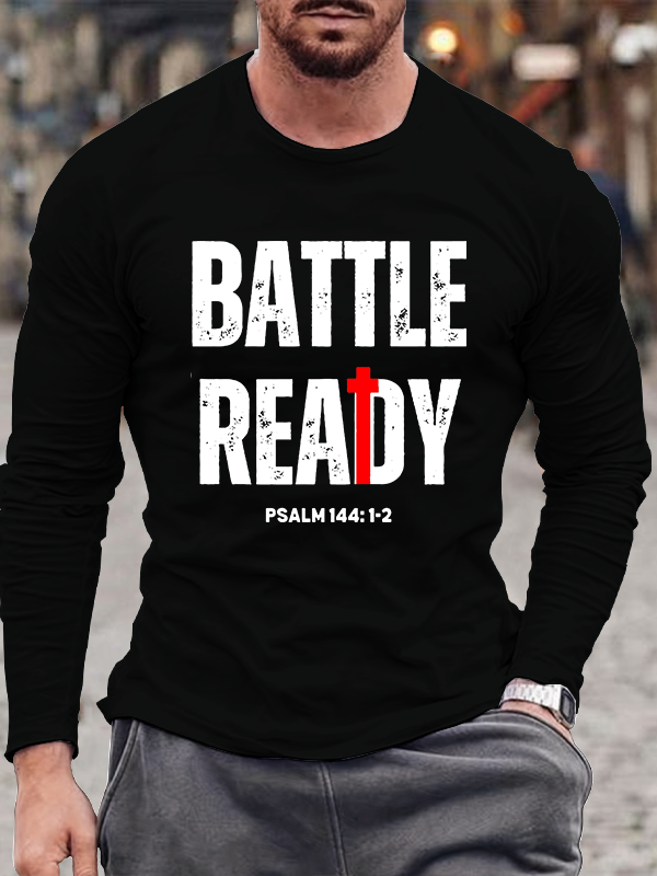Battle Ready Psalm 144:1-2 Christian Cotton Long Sleeve T-Shirt