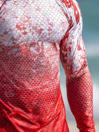 Men's Outdoor Sun Protection Breathable Cool Face Mask Hooded Printed Long-Sleeved Top