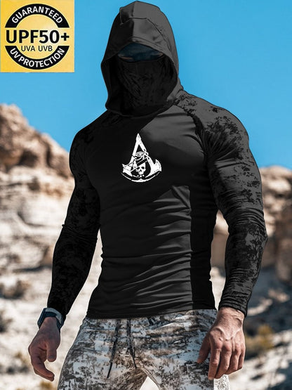 Men's Outdoor Sun Protection Breathable Cool Mask Hooded Sun Protection Long-Sleeved Top
