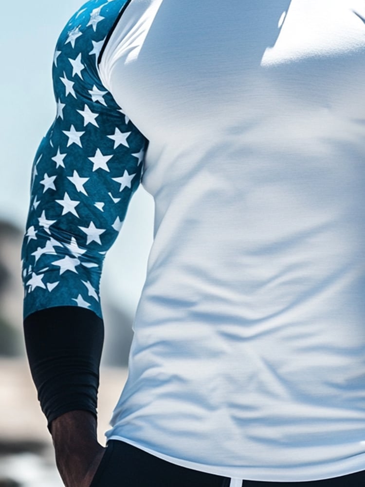 Men's Outdoor Sun Protection Breathable Cool Mask American Flag Print Hooded Sun Protection Long Sleeve Top